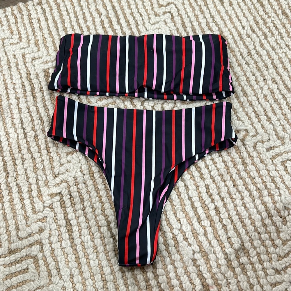 SHEIN striped bikini two piece size small strapless